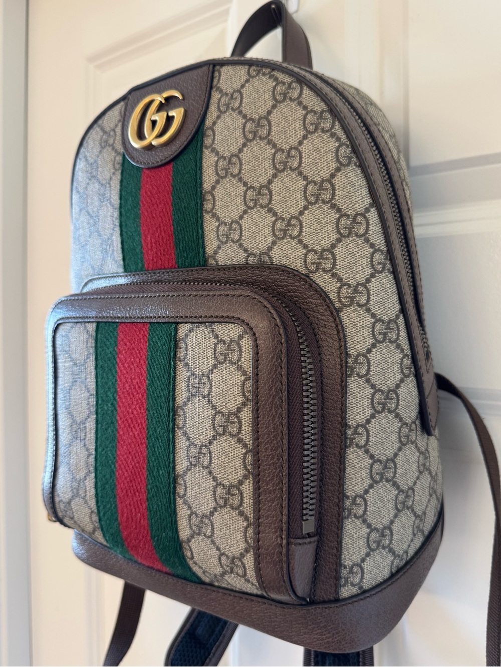 Gucci GG Supreme Ophidia Small Backpack Beige/Brown with Iconic Green & Red Web